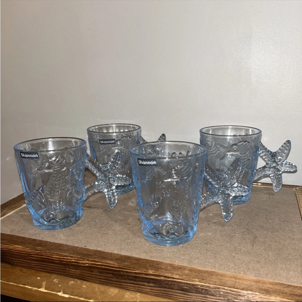 Oceana by Godinger Set of four crystal Shannon mugs Oceana collection-NIB 9.5 oz